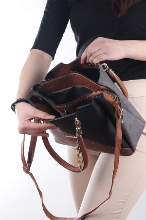 Jn-037 Damenhandtasche mit mehreren Fächern, Hand- und Schultergurttasche, Grau-Tan, 21KBYH0042 - 5