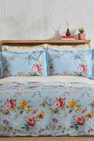 Jolie Doppelbett-Bettbezug-Set aus 100 % Baumwolle, Blau - 1