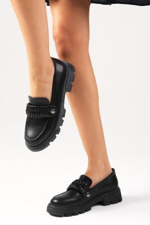 Judi Damen-Loafer-Schuhe mit dicker Sohle in Schwarz - 1