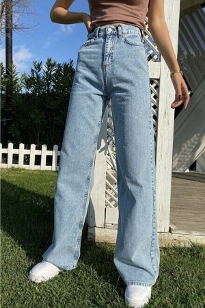 Julia 90er Jahre Snow Wash Blue Lycra Super High Waist Loose Jeans Palazzo Hose - 7