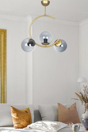Julia Special Design Crescent Modell Antik Gold Farbe Rauchglas Wohnzimmer - Küche - Schlafzimmer 3-teiliger Kronleuchter JLİ25 - Fer Avize