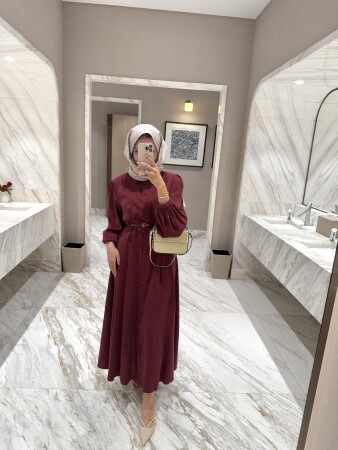 July Kemerli Elbise - Bordo - Duendeca