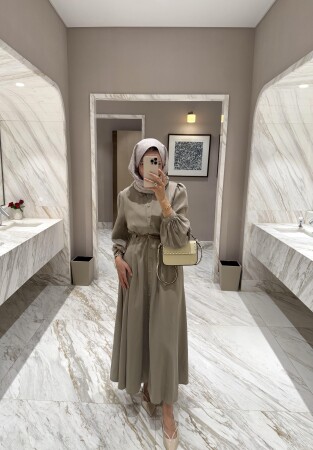 July Kemerli Elbise - Haki - Duendeca