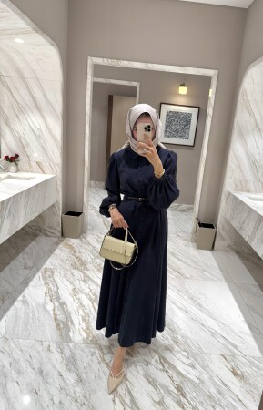 July Kemerli Elbise - Lacivert - Duendeca