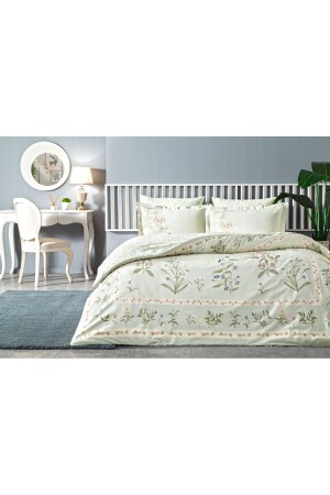 Jumble Pamuk Saten King Nevresim Takımı Yeşil - Linens