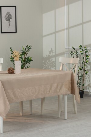 Jumbo-Jacquard-Brettmuster, schmutzabweisender Jacquard, 150 x 220 cm, luxuriöse Tischdecke für 8 Personen, Beige - 3