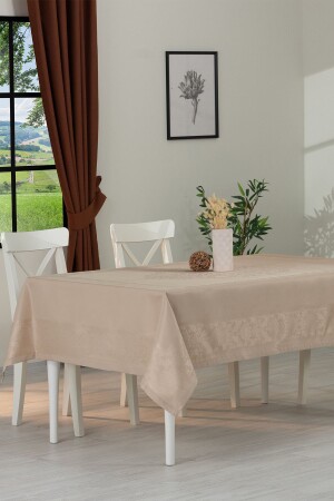 Jumbo-Jacquard-Brettmuster, schmutzabweisender Jacquard, 150 x 220 cm, luxuriöse Tischdecke für 8 Personen, Beige - 4