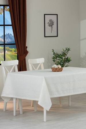 Jumbo-Jacquard-Tischdecke mit Brettmuster, schmutzabweisend, 150 x 220 cm, luxuriöse Tischdecke für 8 Personen, cremefarben - 4