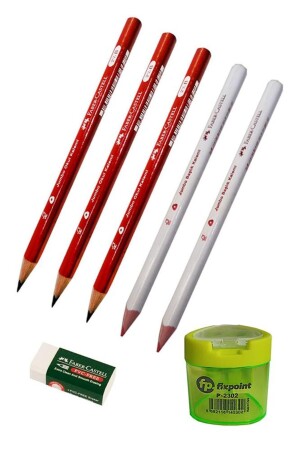 Jumbo Üçgen İlk Kalemim Seti 1 Adet Kurşun Kalem Kırmızı Başlık Kalemi Beyaz Silgi Yeşil Kalemtıraş - 1