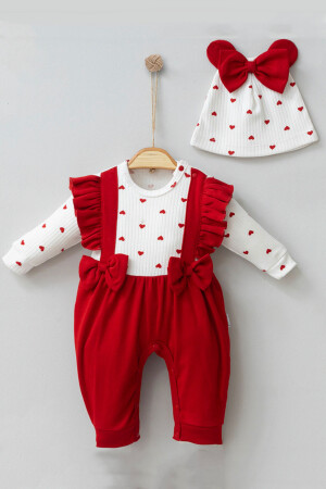 Jumpsuit-Set mit Schleife und Hut mit Herzmuster - 1