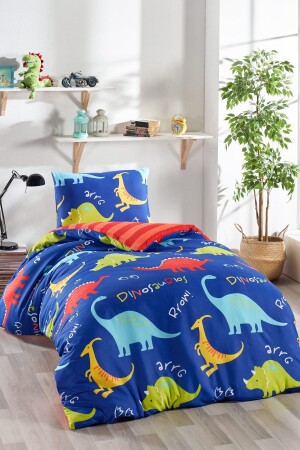 Junior-Bettbezug-Set für Einzelbett, Dinosaurier, Blau - 2