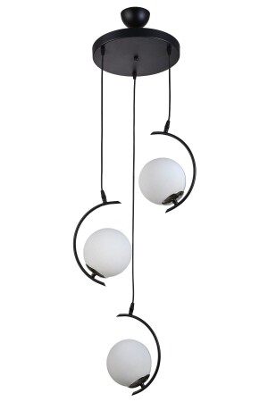 Juno Modern Tasarım Salon Mutfak Yatak Odası Siyah Renk Beyaz Camlı 3lü Avize 2363J - Modavize