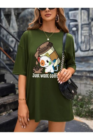 just want coffee baskılı T-shirt oversize - 1