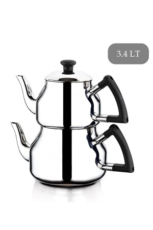 K-315 Marmaris mittelgroßes Teekannen-Set – Edelstahl-Teekannen-Set mit Bakelit-Griff, Schwarz 2023ST06215 - Özkent
