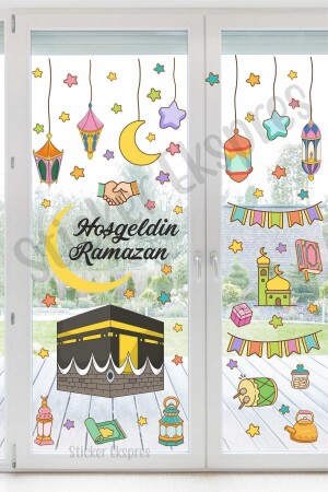 Kaaba und bunte Ramadan-Laternen, Ramadan-Glaswand-Türaufkleber-Set - 4