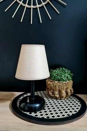 Kablosuz Abajur- Cafe Otel Restaurant için Masa Lambası- Krem Kumaş Başlıklı Pilli Abajur - Bubihome