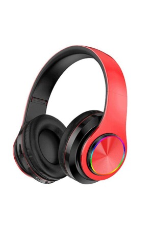 Kablosuz Kulaklık Bluetooth Mikrofonlu Kulaküstü Kulaklık Led Işıklı Katlanabilir Kırmızı B39 - 1