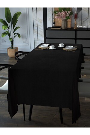 Kadife Dokulu Siyah Renk Masa Örtüsü - Favolli