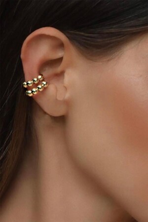 Kadın 2'li Gold Kıkırdak Earcuff Küpe - 2