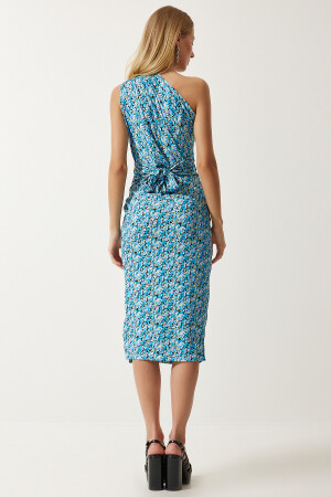 Kadın Açık Mavi Tek Omuz Yırtmaçlı Örme Elbise MC00266 - 7