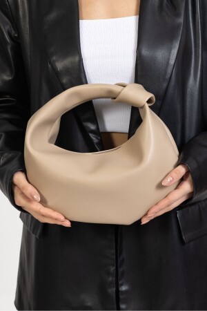 Kadın Açık Vizon Mini Baget Düğüm Detaylı Fermuarlı El Çanta - 6