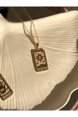 Kadın Altın Kaplama Beyaz Mineli The Sun Tarot Kart Kolye - Claritas Takı