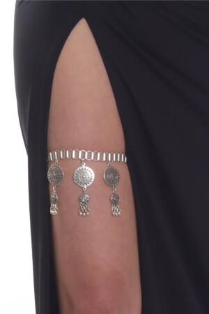 Kadın Antik Gümüş Kaplama Etnik Baskılı Geometrik Charm Detaylı Lastikli Bacak Zinciri - 1