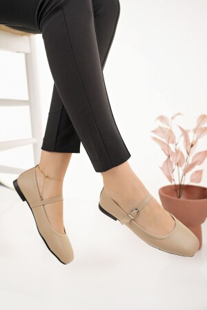 Kadın Babet Bej Bantlı Kemerli Hafif Rahat Şık İş Ofis Günlük Ayakkabı - Modafırsat