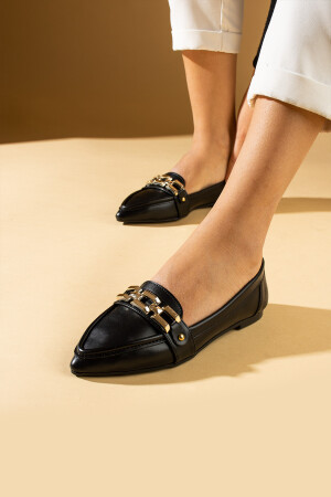 Kadın Babet Siyah Zincir Tokalı Hafif Rahat Taban Şık Günlük Ayakkabı - 2