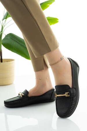 Kadın Babet Siyah Zincir Tokalı Hafif Rahat Taban Şık Günlük Ayakkabı - 1