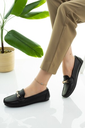 Kadın Babet Siyah Zincir Tokalı Hafif Rahat Taban Şık Günlük Ayakkabı - 3