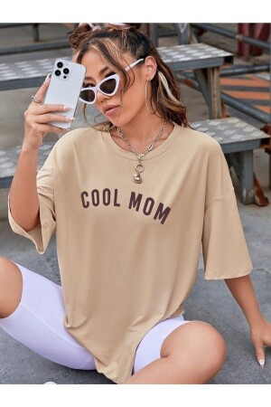 Kadın Bej Cool Mom Baskılı Hamile Tişört MARECASHTYC00729196041 - 4