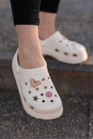 Kadın Bej Yüksek Tabanlı Sabo Taşlı Terlik Wsb0700 - Weynes