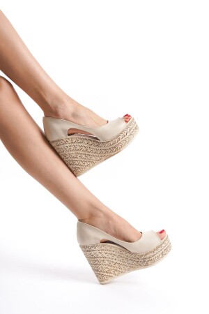 Kadın Beleon Krem Cilt 11 cm Platfomlu Dolgu Topuklu Ayakkabı - 1