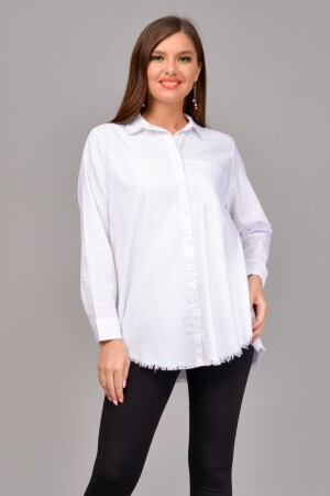 Kadın Beyaz Battal Pamuklu Gömlek - 1