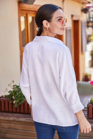 Kadın Beyaz Cepli Salaş Keten Gömlek ARM-21Y001035 - 3