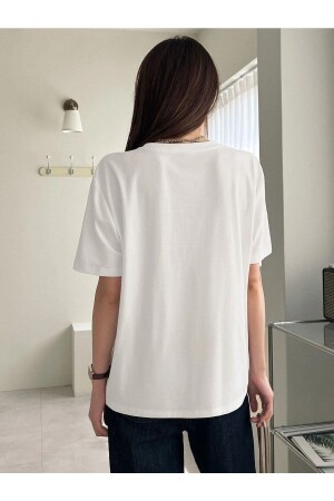 Kadın Beyaz Çift Kalp Baskılı Oversize T-Shirt PL-ÇFTKALP - 5