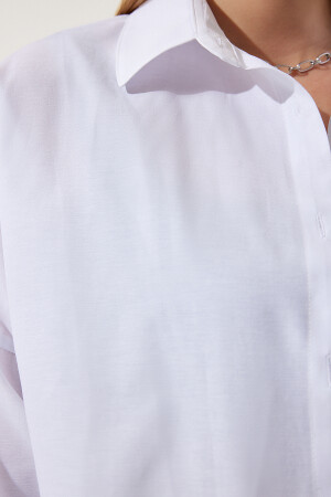 Kadın Beyaz Oversize Uzun Basic Gömlek DD00842 - 4