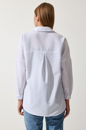 Kadın Beyaz Oversize Uzun Basic Gömlek DD00842 - 5