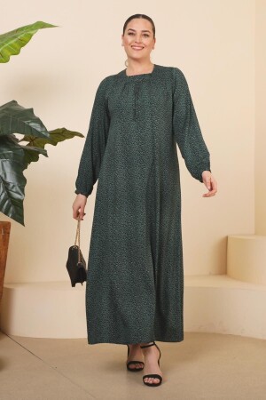 Kadin Buyuk Beden Çıtır Desen Uzun Anne Günlük Elbise - 1