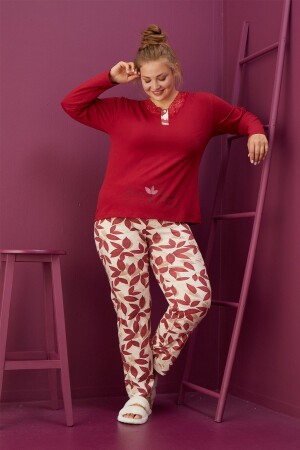 Kadın Büyük Beden Desenli Pijama Takımı Mevsimlik Takım Waynap 8000B - 1