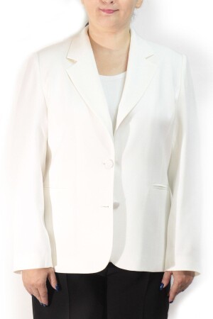 Kadın Büyük Beden Düğmeli Klasik Beyaz Ceket - 1