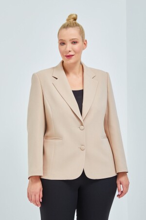 Kadın Büyük Beden Düğmeli Klasik Taş Rengi Ceket - 1