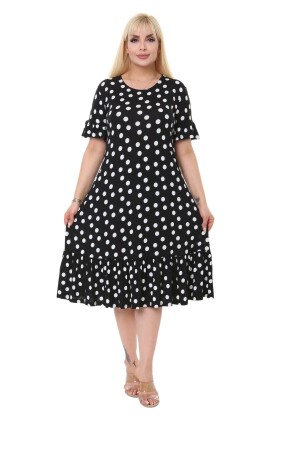 Kadın Büyük Beden Fırfırlı Cepli Küçük Puanlı Elbise - Melsay