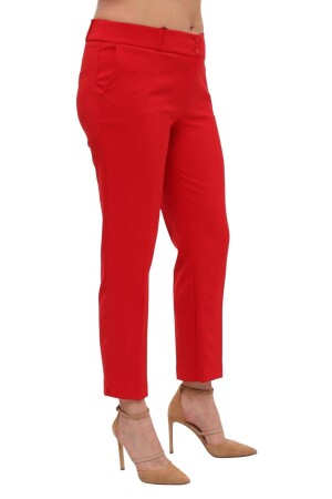 Kadın Büyük Beden Kırmızı Bilek Boy Yüksek Bel 42-56 Likralı Pantolon - 1