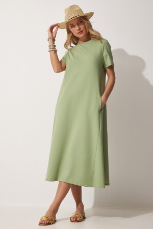 Kadın Çağla Yeşili A Kesim Yazlık Penye Elbise UB00060 - 1