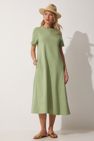 Kadın Çağla Yeşili A Kesim Yazlık Penye Elbise UB00060 - 2