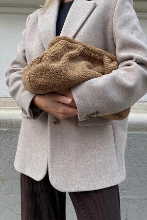 Kadın Camel Peluş Teddy Clutch Portföy Çanta - 2