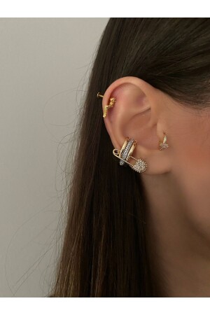 Kadın Çengelli Iğne Detaylı Kıkırdak Küpe Earcuff - 2