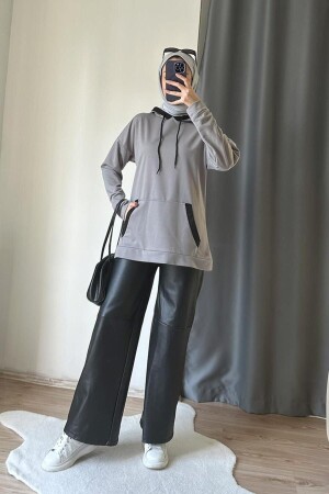 Kadın Çift Renk Garnili SWEAT BRC1703 Gri - Burcu Tesettür